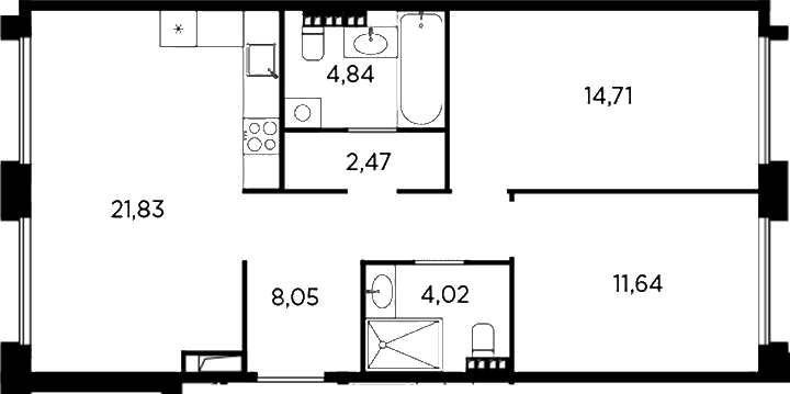 Планировка: Евротрёшка 67,6 м² в ЖК «Акватория»