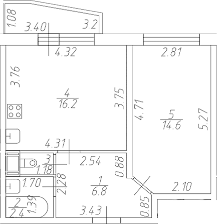 Планировка: Евродвушка 40,5 м² в ЖК «Тандем»