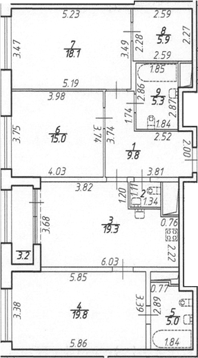 Планировка: Квартира евро-4 99,7 м² в ЖК «Дефанс»