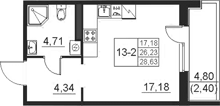 Планировка: Студия 26,2 м² в ЖК «Поинт Токсово»