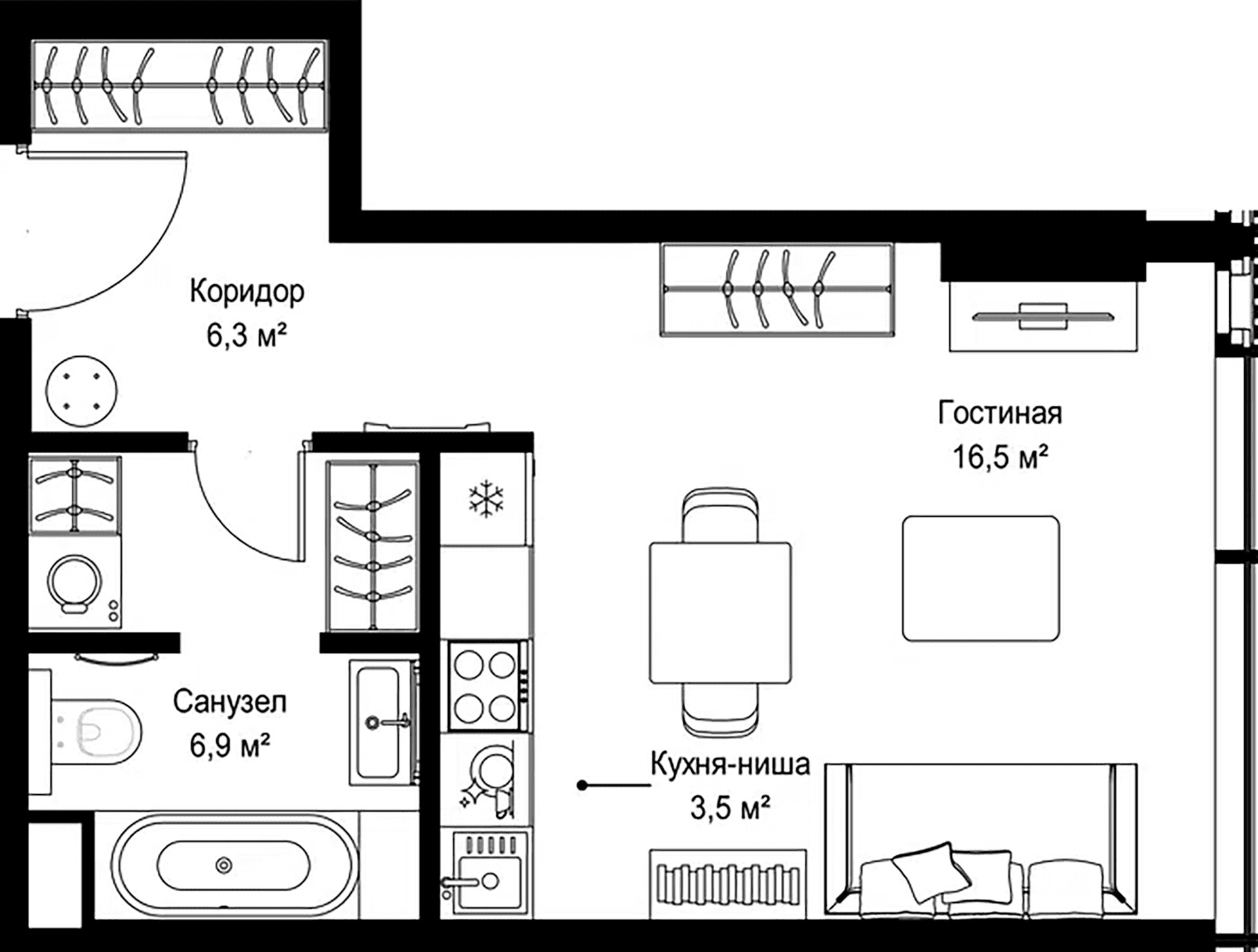 Планировка: Студия 33,2 м² в ЖК «Слава»