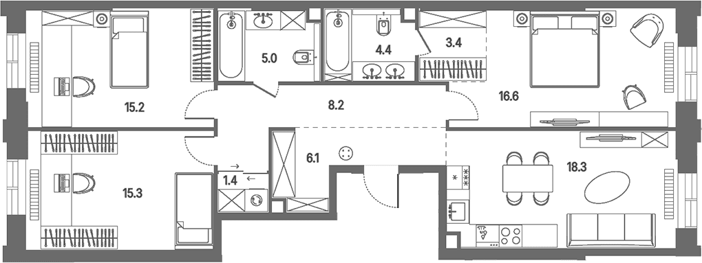 Планировка: Квартира евро-4 93,9 м² в ЖК «КОД Сокольники»