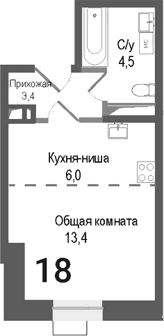 Планировка: Студия 27 м² в ЖК «Киноквартал»