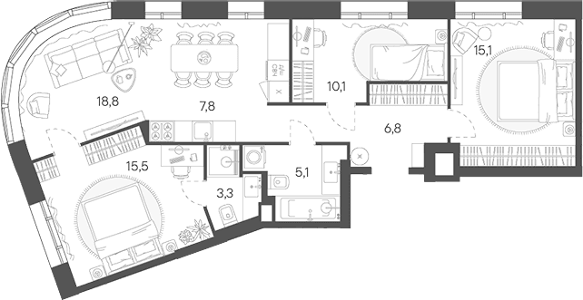 Планировка: Квартира евро-4 82,5 м² в ЖК «Родина Переделкино»