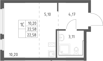 Планировка: Студия 22,6 м² в ЖК «Пригород Лесное»