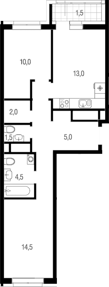 Планировка: 2-комнатная квартира 50,5 м² в ЖК «Котельники парк»
