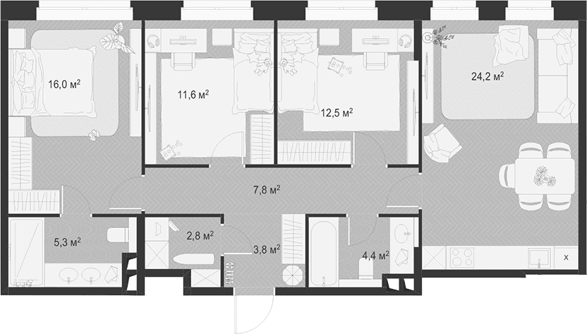 Планировка: Квартира евро-4 88,4 м² в ЖК «Гранд Комфорт 3»