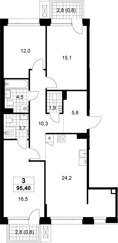 Планировка: Квартира евро-4 93,8 м² в ЖК «Хольм»