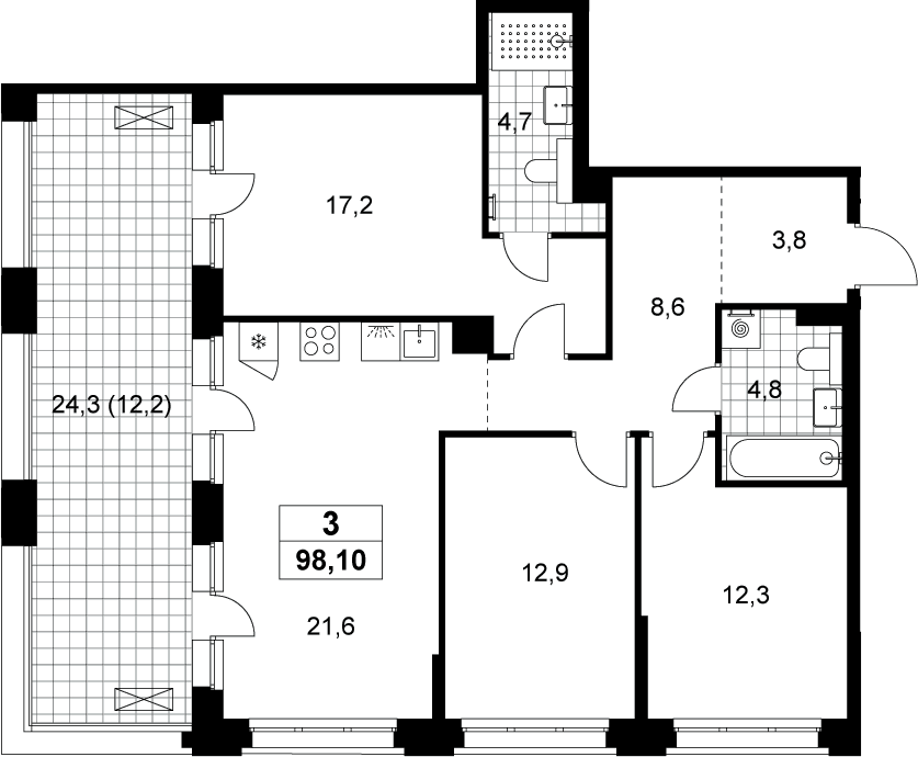 Планировка: Квартира евро-4 85,9 м² в ЖК «Хольм»