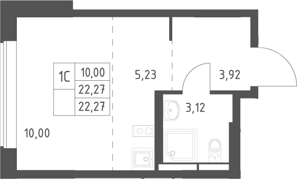 Планировка: Студия 22,3 м² в ЖК «Большое Юрлово»