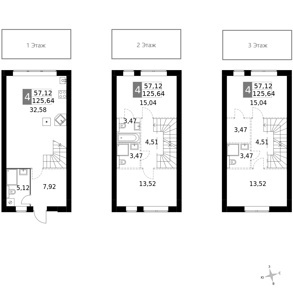 Планировка: Таунхаус 125,6 м² в ЖК «Дубровицы Клаб»
