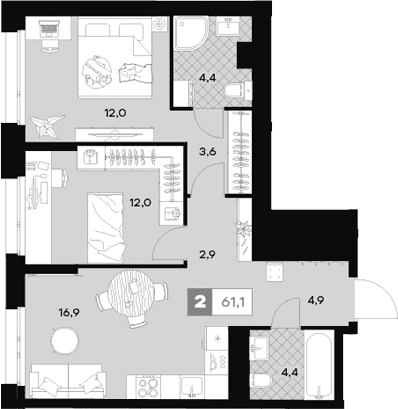 2-комнатная квартира