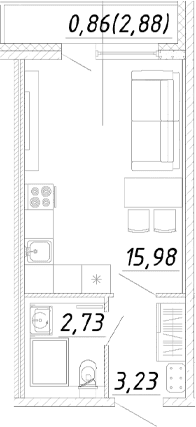Планировка: Студия 21,9 м² в ЖК «Догма Юкки»