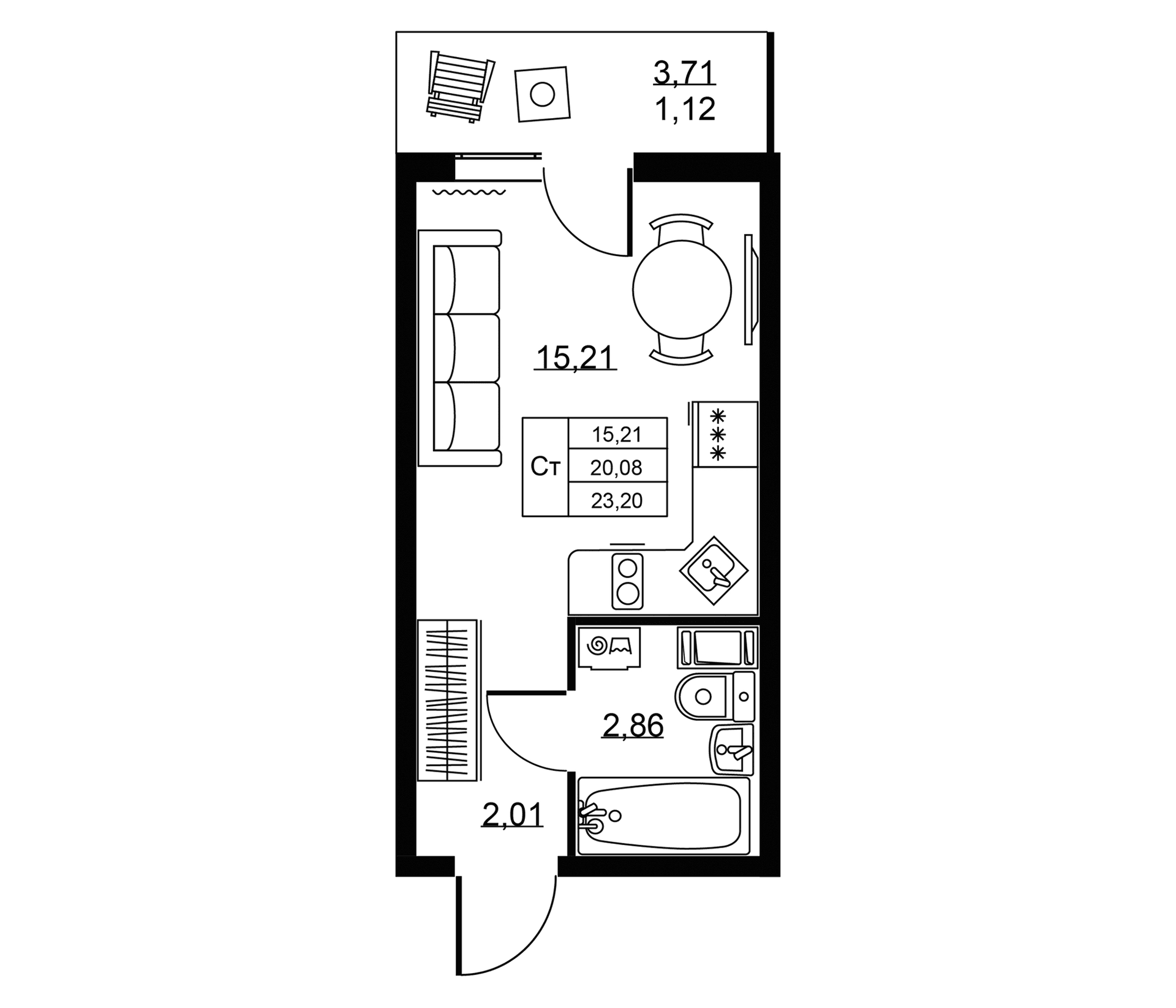 Планировка: Студия 20,1 м² в ЖК «Пулковское, 34»