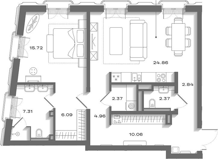 Планировка: Евродвушка 81,3 м² в ЖК «Дом Соболева»
