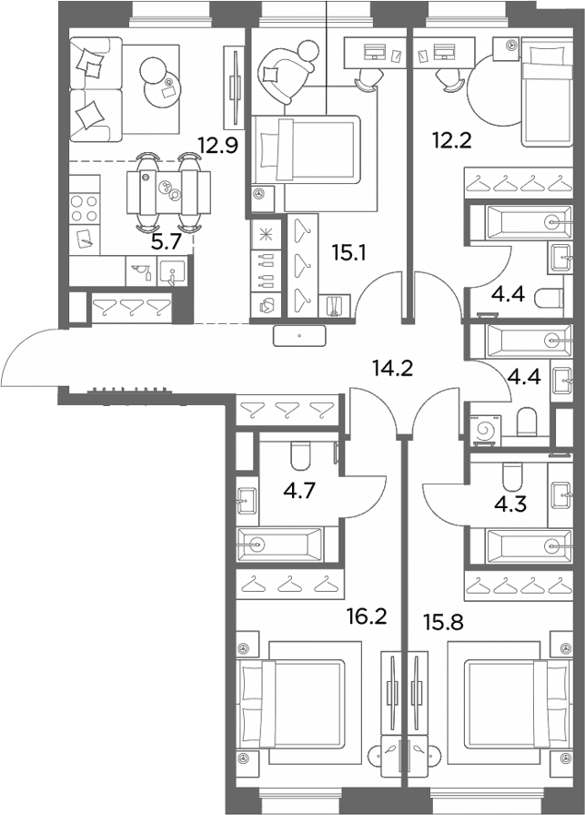 Планировка: Квартира евро-5 109,9 м² в ЖК «Станиславский»