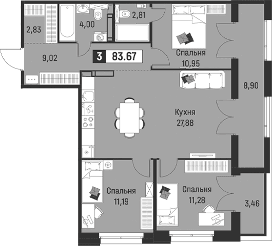 Планировка: Квартира евро-4 80 м² в ЖК «Символист»