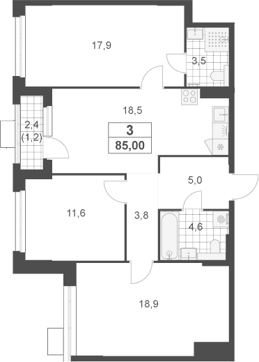 Планировка: Квартира евро-4 83,8 м² в ЖК «Южные сады»