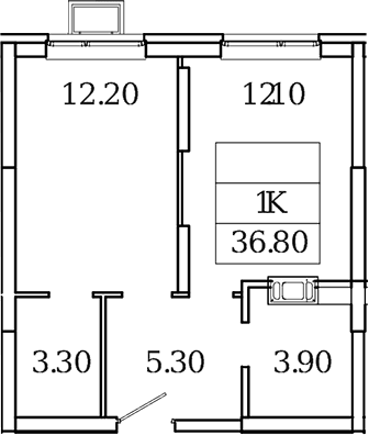 Планировка: 1-комнатная квартира 36,8 м² в ЖК «Видный Берег 2.0»