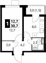 Планировка: 1-комнатная квартира 29,2 м² в ЖК «1-й Донской»