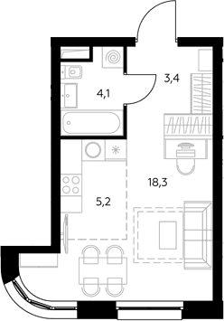 Планировка: Студия 31 м² в ЖК «Адмирал»