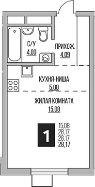 Планировка: Студия 28,2 м² в ЖК «Гранель Мытищи»