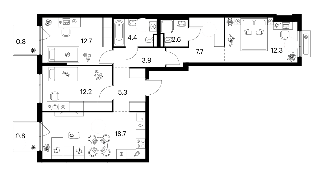 Планировка: 3-комнатная квартира 79,8 м² в ЖК «Зеленый парк»