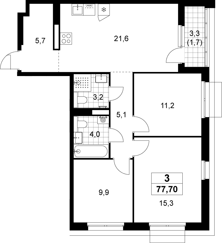 Планировка: Квартира евро-4 76 м² в ЖК «Деснаречье»