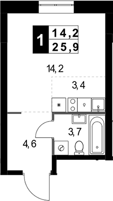 Планировка: Студия 25,9 м² в ЖК «1-й Измайловский»