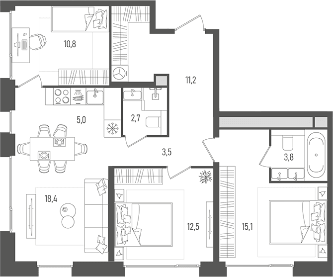 Планировка: Квартира евро-4 82,3 м² в ЖК «Пейв»
