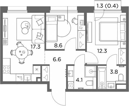 Планировка: 2-комнатная квартира 52,7 м² в ЖК «Станиславский»
