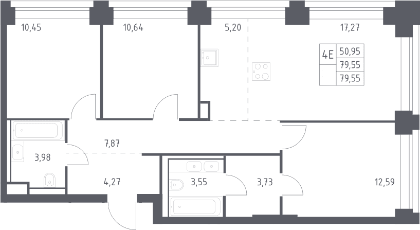 Планировка: Квартира евро-4 79,6 м² в ЖК «НОВА»