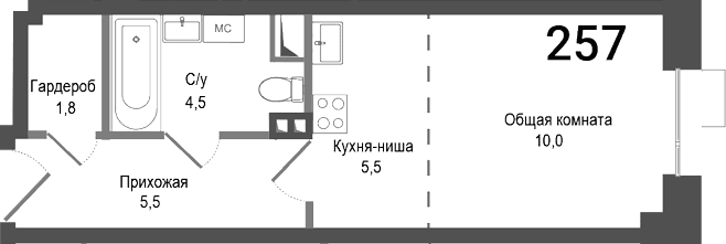 Планировка: Студия 27,3 м² в ЖК «Киноквартал»