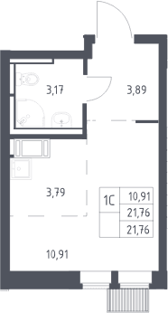 Планировка: Студия 21,8 м² в ЖК «Большое Путилково»