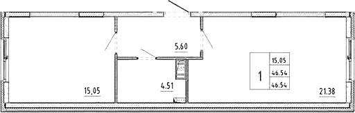 Планировка: 1-комнатная квартира 46,5 м² в ЖК «Аннино Сити»