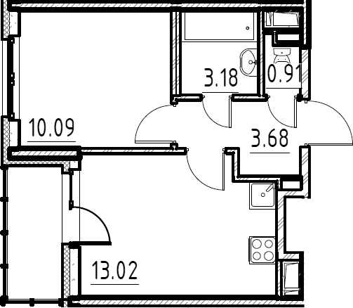 Планировка: 1-комнатная квартира 30,9 м² в ЖК «Аэросити»