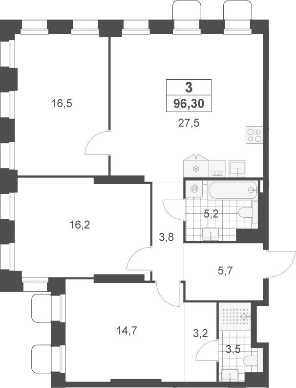 Планировка: Квартира евро-4 96,3 м² в ЖК «Деснаречье»