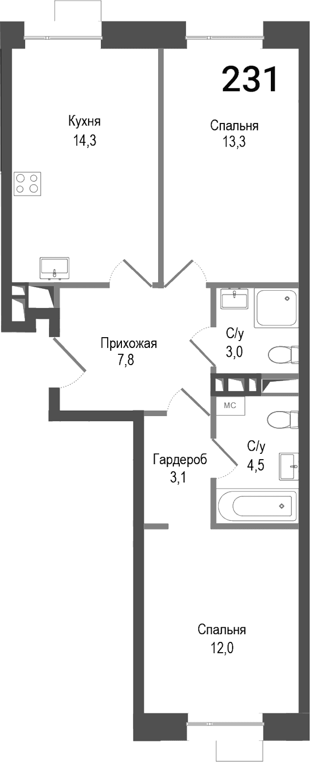 2-комнатная квартира