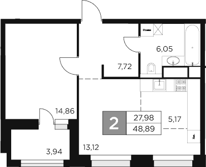 Планировка: Евродвушка 46,9 м² в ЖК «Восток 2»