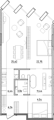 Планировка: Евротрёшка 87,3 м² в ЖК «Zen»