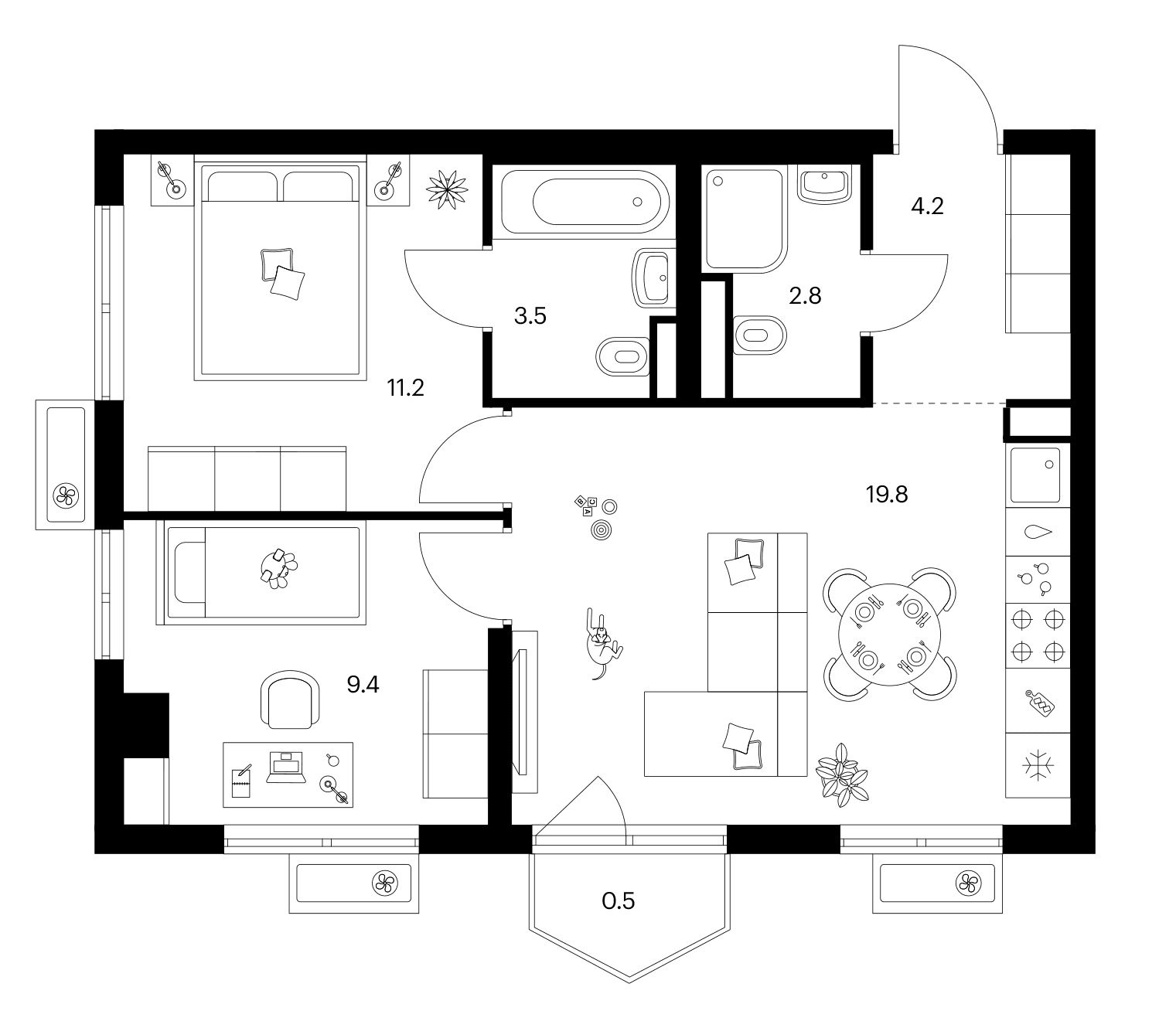 Планировка: 2-комнатная квартира 50,9 м² в ЖК «Ярославский»