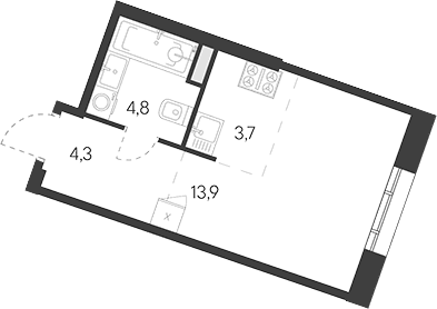 Планировка: Студия 26,7 м² в ЖК «Родина Переделкино»