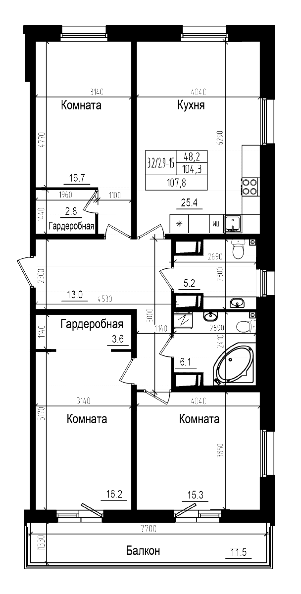 Планировка: Квартира евро-4 104,3 м² в ЖК «Прагма Сити»