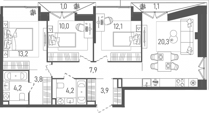 Планировка: Квартира евро-4 79 м² в ЖК «ТАТУМ»