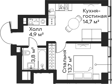Планировка: Евродвушка 37,1 м² в ЖК «Сити Бэй»