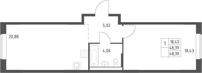 Планировка: Евродвушка 48,4 м² в ЖК «Большое Юрлово»