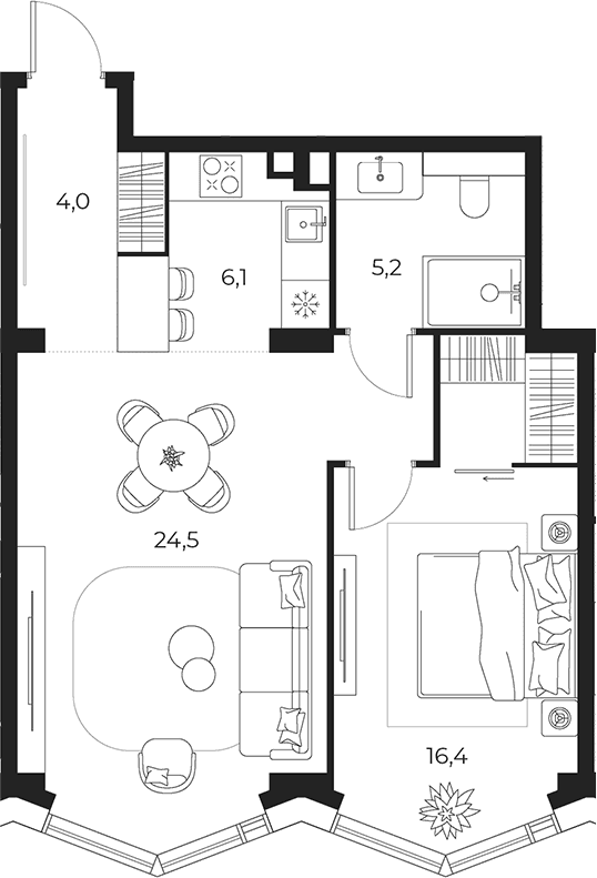 Планировка: Евродвушка 56,2 м² в ЖК «МАСТЕРС»
