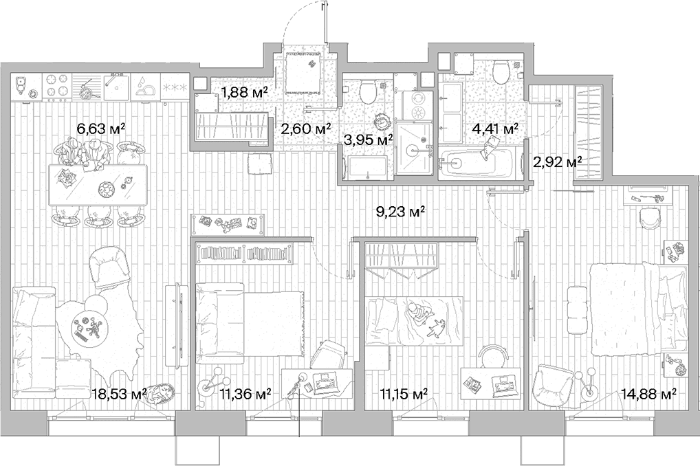 Планировка: Квартира евро-4 87,5 м² в ЖК «МЫС»