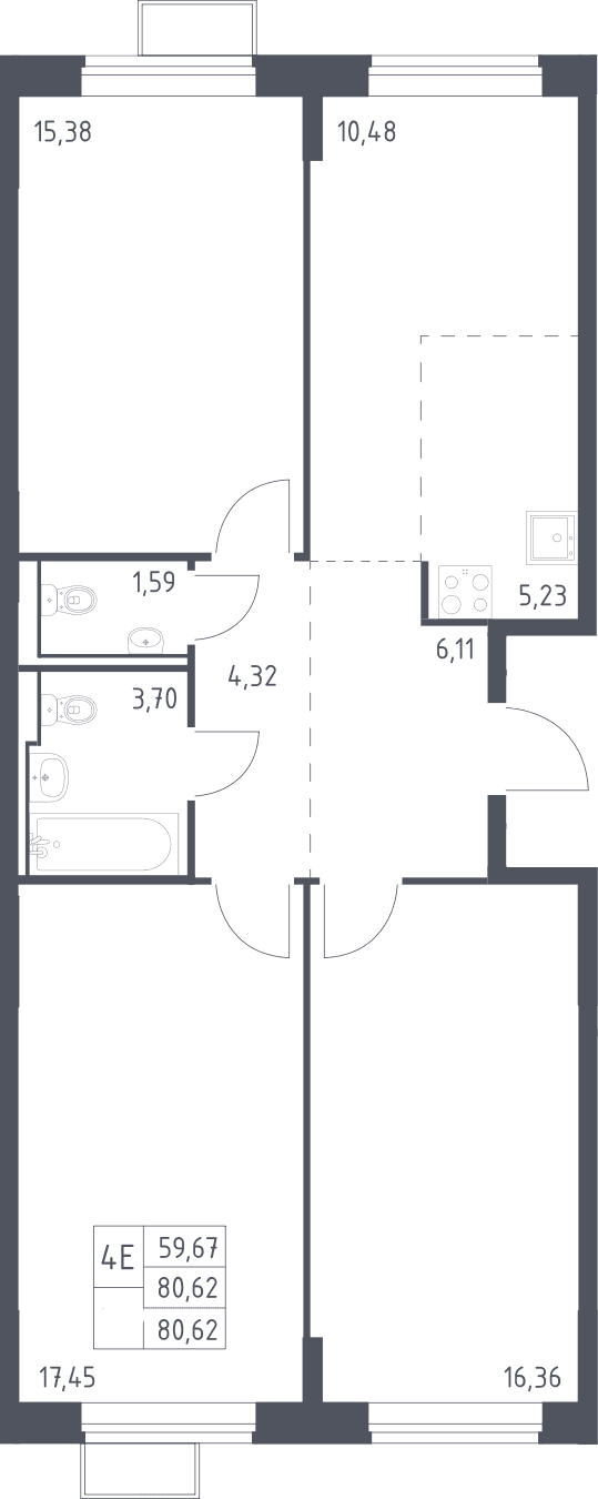 Планировка: Квартира евро-4 80,6 м² в ЖК «Молжаниново»