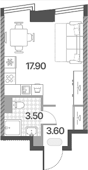 Планировка: Студия 25 м² в ЖК «Обручева 30»